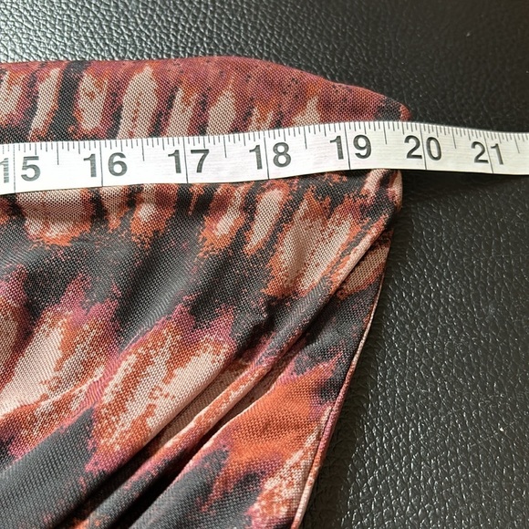 Evereve Gretta Midi Dress Mock Neck Tiered Pockets Brown Black Mesh Sz XL NEW - Picture 14 of 14